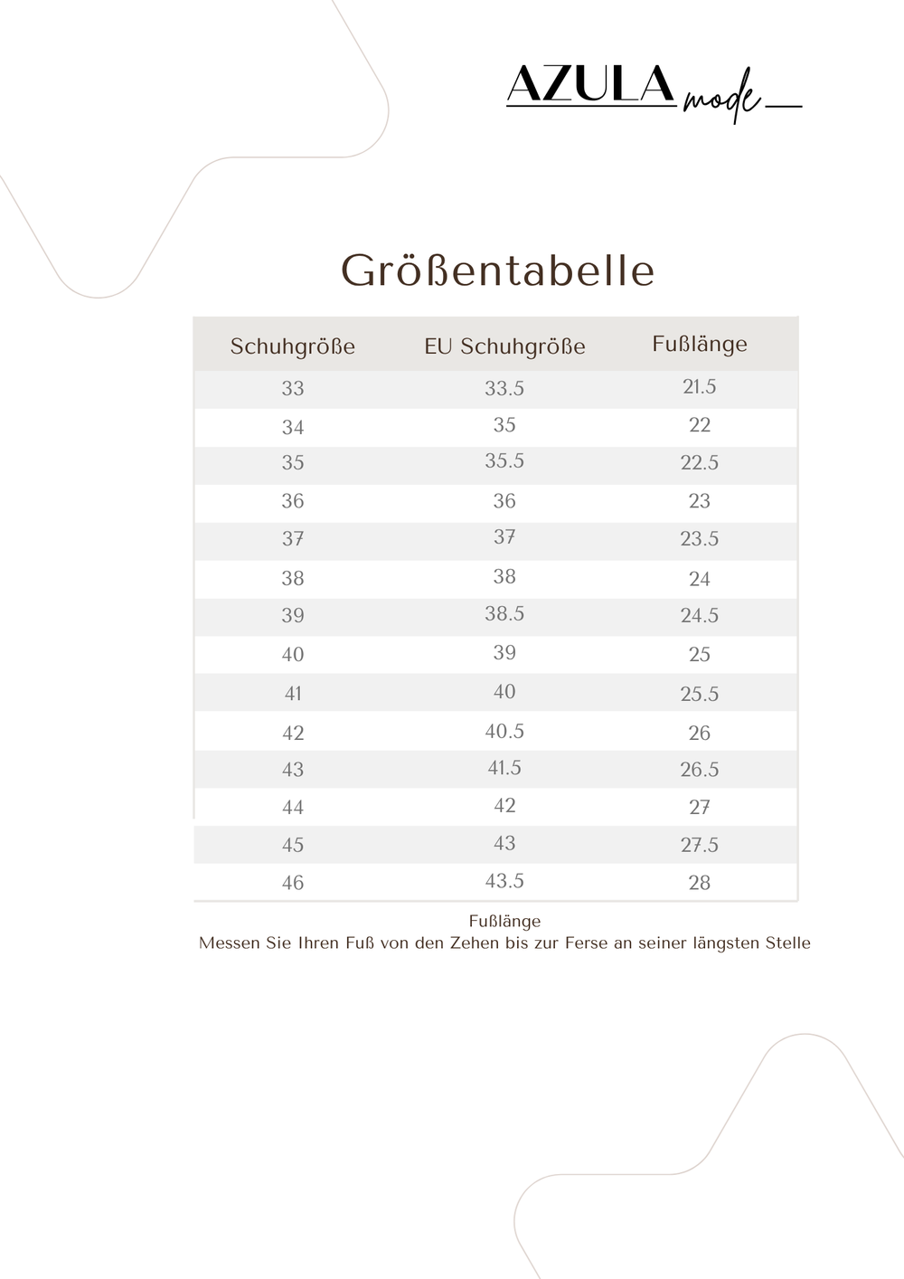 Größentabelle