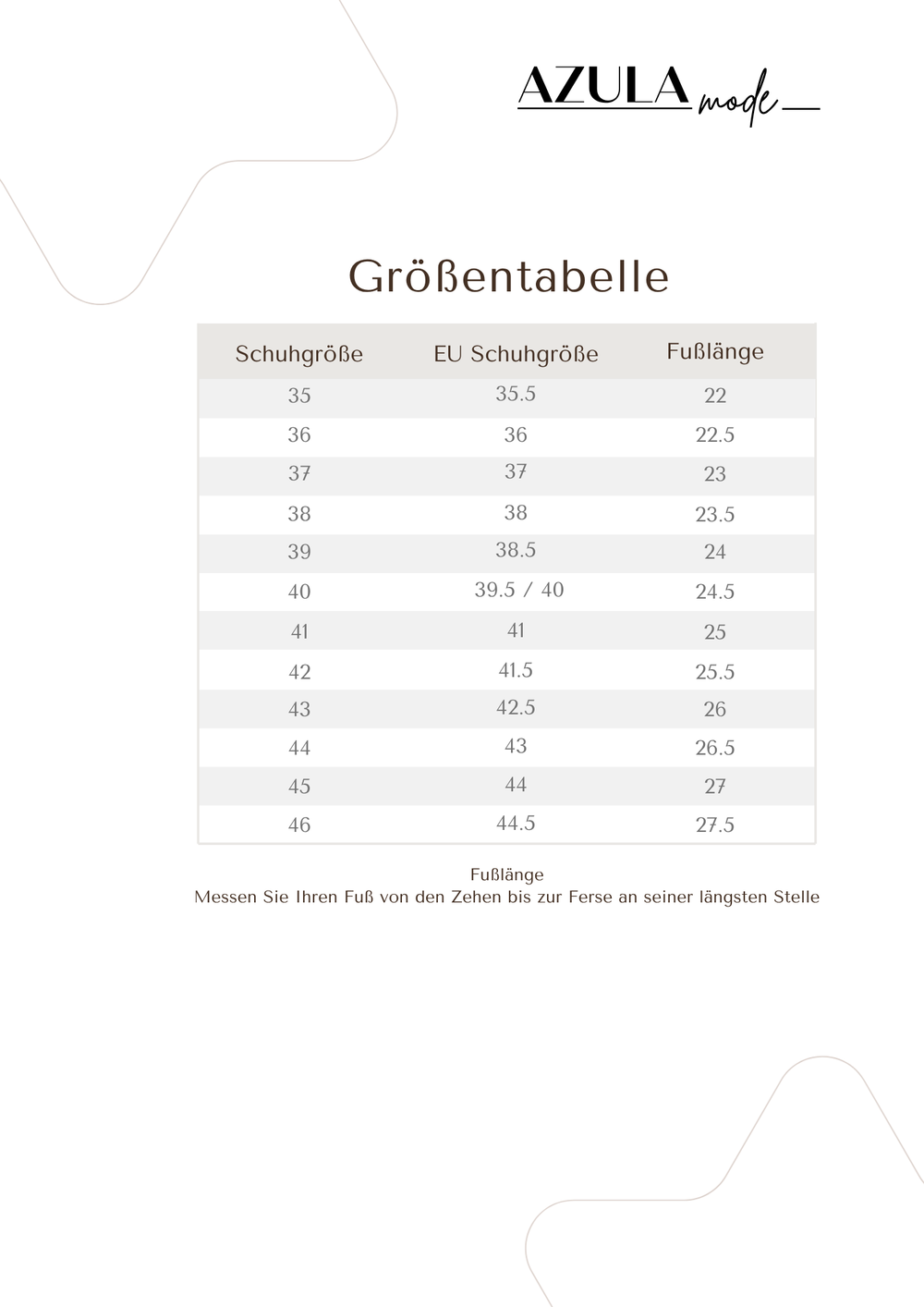 Größentabelle